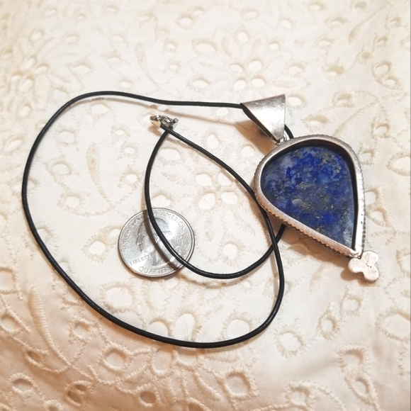 Vtg Artisan Large Lapis Lazuli Sterling Pendant Necklace - Picture 5 of 6